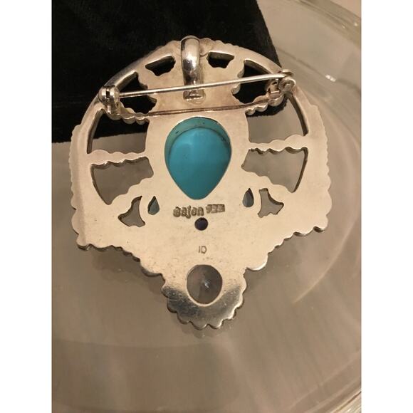 SAJEN Turquoise Face Goddess Sterling Blue Topaz/Multi Gemstone Pendant/Brooch - Picture 2 of 4